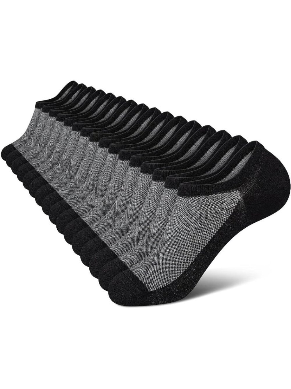 wernies No Show Men Socks, Low Cut Ankle Sock 8 Pairs Gray Black Cotton L 11/13